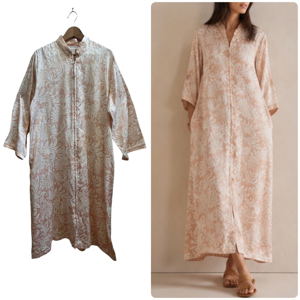 Vintage Natori Polyester Sateen Full Zip Pocket Caftan Large Lounge Duster